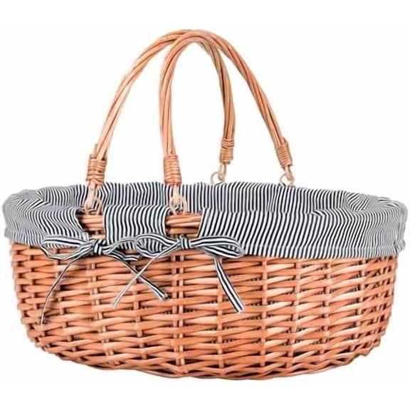 Large Wicker Picnic Basket with Handles,Handle Sturdy Woven Body with Removable and Washable Lining,Outdoor Camping,Gift Packing,Garden Picking, Storage.Gray