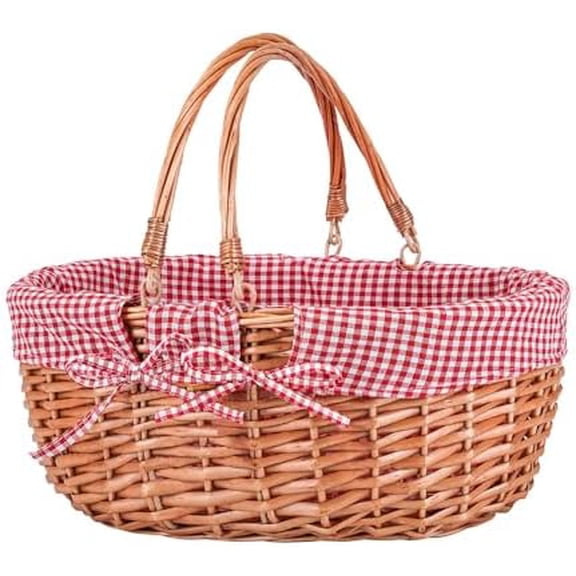 Large Wicker Picnic Basket with Handles,Handle Sturdy Woven Body with Removable and Washable Lining,Outdoor Camping,Gift Packing,Garden Picking, Storage.red
