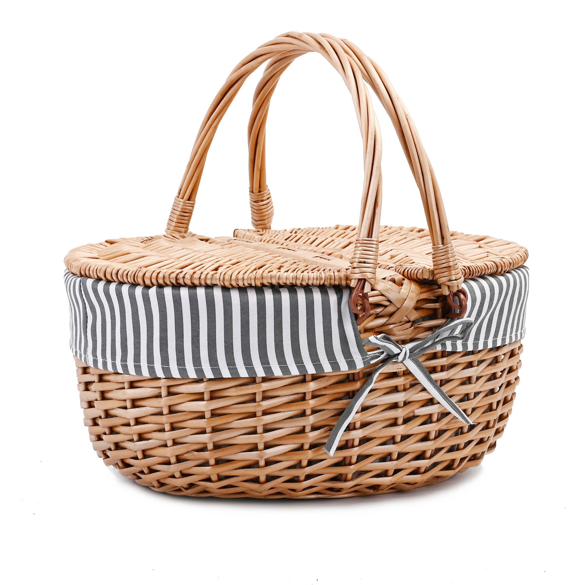 Large Wicker Picnic Basket with Lid and Handle Sturdy Woven Body with