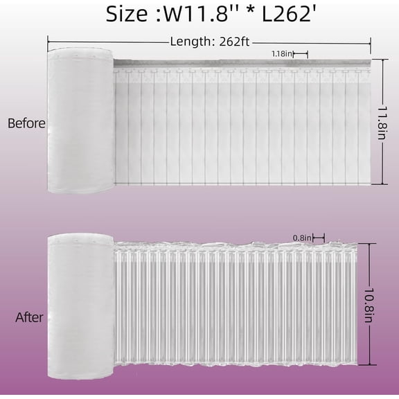 Large Wide Bubble Cushion Wrap - 11.8in x 262ft, Transparent, Space-Saving Inflatable Air Pillows for Shipping & Moving