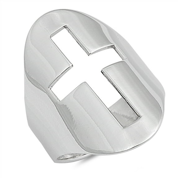 Large Wide Cutout Cross Christian Ring .925 Sterling Silver Band Jewelry Female Male Unisex Size 10