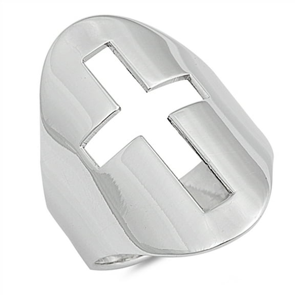 Large Wide Cutout Cross Christian Ring .925 Sterling Silver Band Jewelry Female Male Unisex Size 8