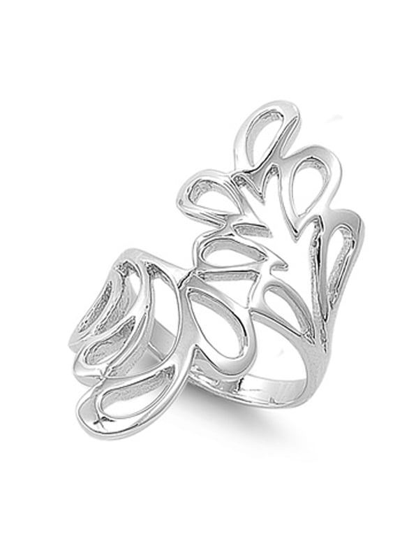 Large Wide Floral Wave Tropical Lead Ring .925 Sterling Silver Band Jewelry Female Male Size 4