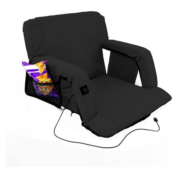 Large Wide Heated Reclining Stadium Seat with Armrest, Battery NOT Included, Foldable Chair with Back Support and Pockets, Extra Large Waterproof Lightweight Seat