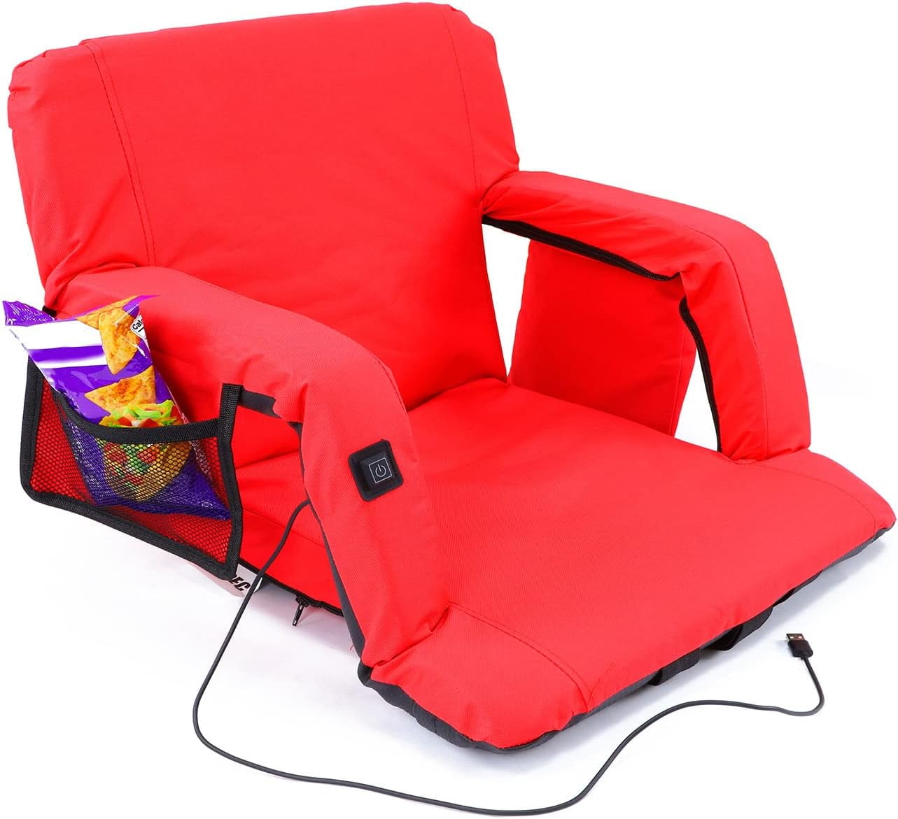 Large Wide Heated Reclining Stadium Seat with Armrest, Battery NOT
