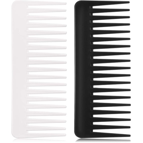 Large Wide Tooth Comb for Detangling Curly Hair, 2 Pack Anti-Static Styling Accessory for Wet and Dry Hair, Black and White
