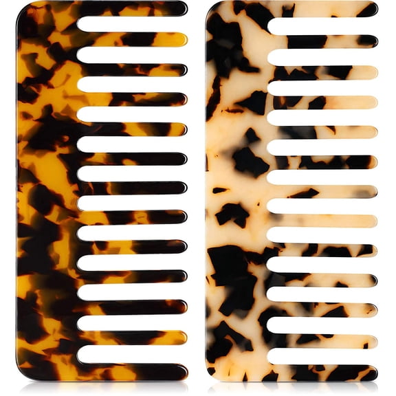 Large Wide Tooth Comb for Detangling Curly Hair, 2 Pack Professional Styling Hair Accessory for Wet or Dry Hair, Tortoiseshell
