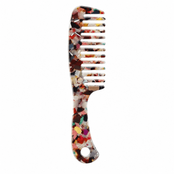 Large Wide Tooth Hair Comb Tortoise Shell Comb for Thick Curly Hair | Cellulose Acetate Hair Detangling Comb Round Tooth for Women Men, Anti-Static Wet or Dry, Multi-colored