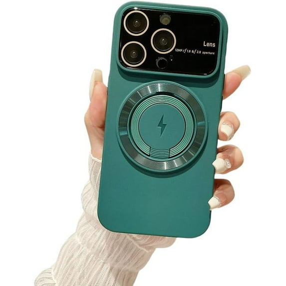Large Window Magnetic Swivel Stand Phone Case, Hidden Stand, Frosted Soft Case, Drop Resistant and Wear Resistant, for iPhone 15 14 13 12 11 Pro Max Plus Phone Case (Dark Green,iphone 13 Pro)