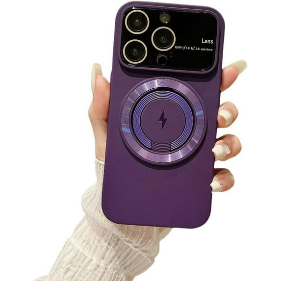 Large Window Magnetic Swivel Stand Phone Case, Hidden Stand, Frosted Soft Case, Drop Resistant and Wear Resistant, for iPhone 15 14 13 12 11 Pro Max Plus Phone Case (Dark Purple,iphone 11)