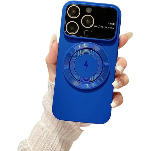 Large Window Magnetic Swivel Stand Phone Case, Hidden Stand, Frosted Soft Case, Drop Resistant and Wear Resistant, for iPhone 15 14 13 12 11 Pro Max Plus Phone Case (Blue,iphone 13 Pro)