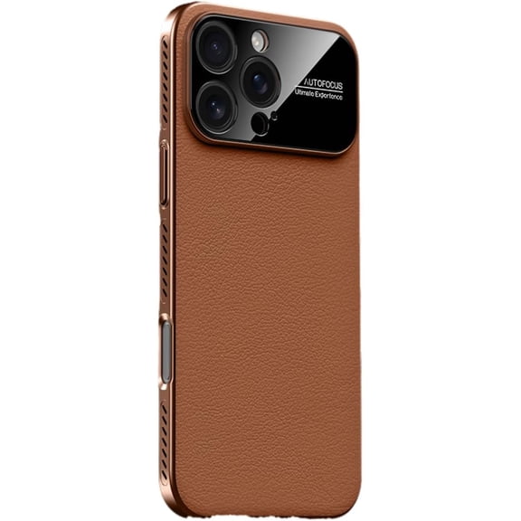 Large Window for iPhone 14 Case,Luxury PU Leather & Hard PC,Heat Dissipation Breathable Bumper,Auto Focus Camera Lens Military Drop Protection Shockproof Cover,Brown