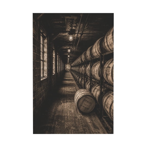 Large Wine Barrel Canvas Wall Art Brown Sepia Winery Decor for Kitchen Dining Room 12*18in