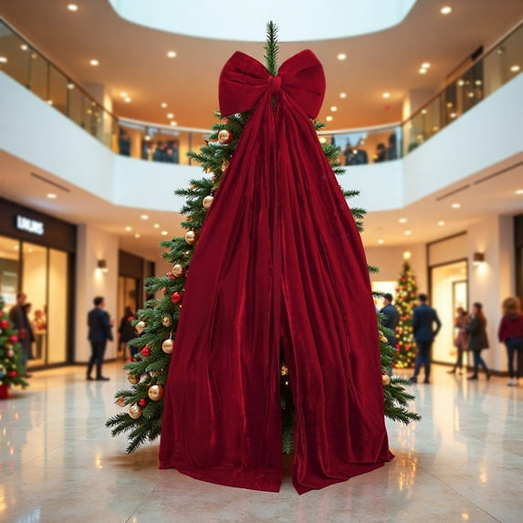 Large Wine Red Velvet Bow Ornament, Christmas Shopping Mall Atmosphere To Decorate The Christmas Tree Door Pendant