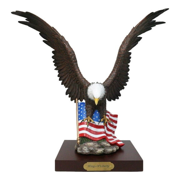 Large Wings Of Liberty Bald Eagle Flying Over American Flag Statue With Base 17"