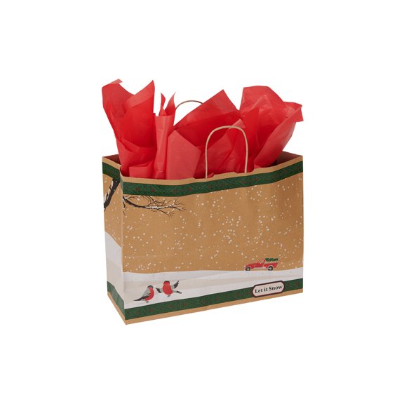 SSWBasics Large Winter Bird Scene Paper Shopping Bags - Case of 100