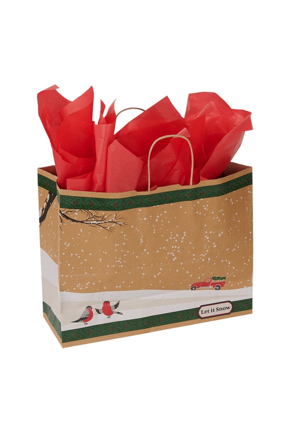 Large Winter Bird Scene Paper Shopping Bags - Case of 100
