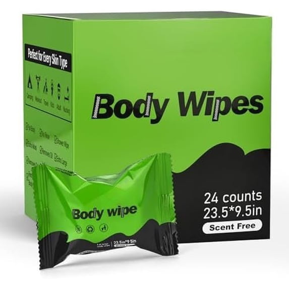Large Wipes for Adults Bathing, Individually Wrapped Personal Hygiene Wipes for Women, Men and Disposable Washcloths for Bathing, Camping(Scent Free 24 Counts)