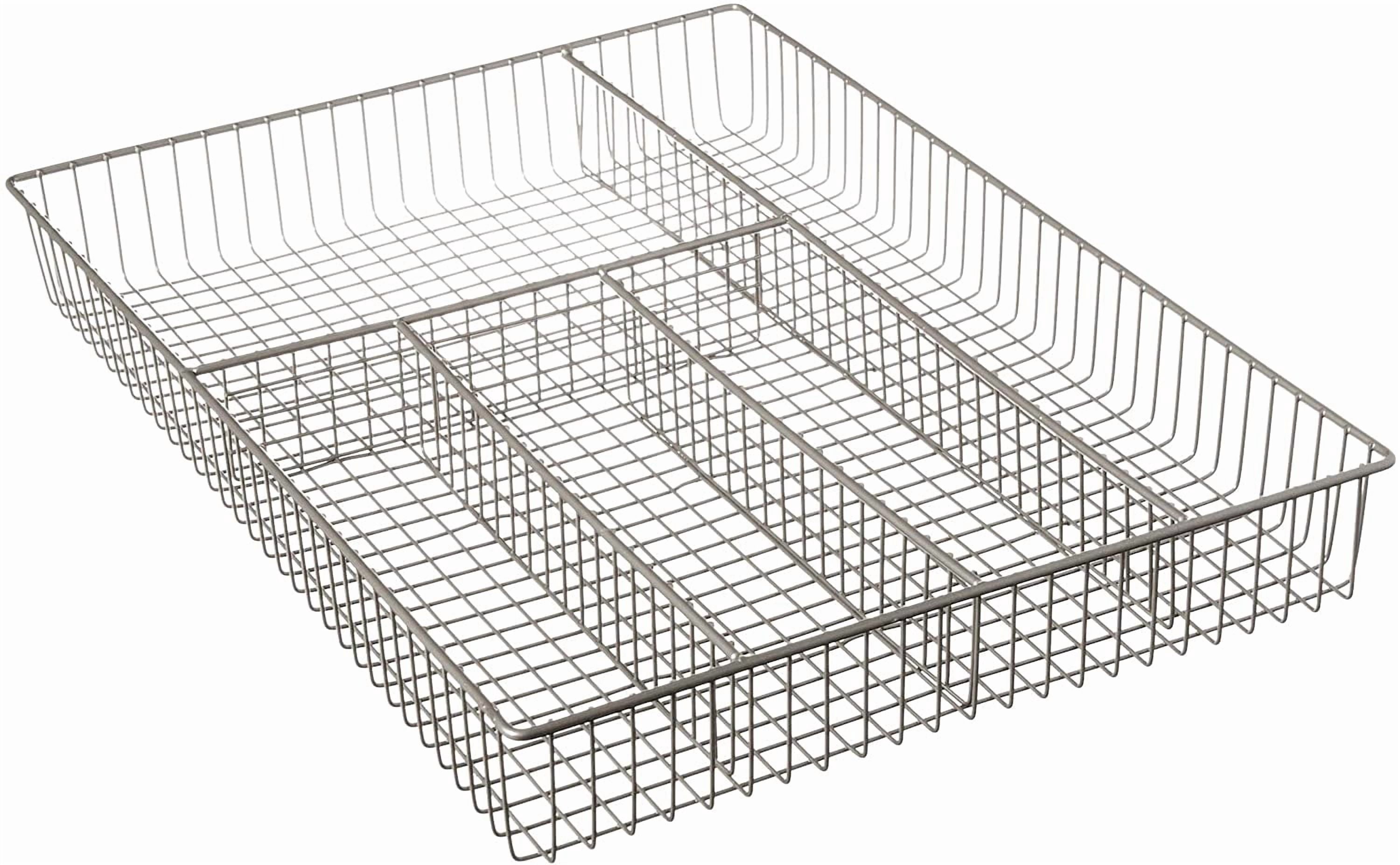 Large Wire Silverware Drawer Organizer 5 Compartment Utensil Holder Satin Nickel Finish Metal Divider Tray for Flatware Cutlery Organization 11 Inch Wide