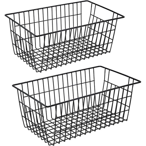 Large Wire Storage Basket - 2Pack Premium Metal Storage Organizer Basket,Storage Bin & Décor for Bathroom, Closet, Pantry, Under Sink, Toy, Shelf, Kitchen, Garage, & Nursery Organization,Black