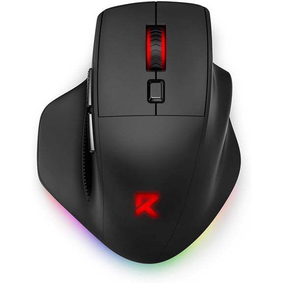 Large Wireless Gaming Mouse for Big Hands, Tri-Modes 2.4G/Bluetooth/Wired Rechargeable Ergo RGB Mouse with 2 Side Buttons, 6 Backlit Modes, Programmable Macro Gamer Mouse