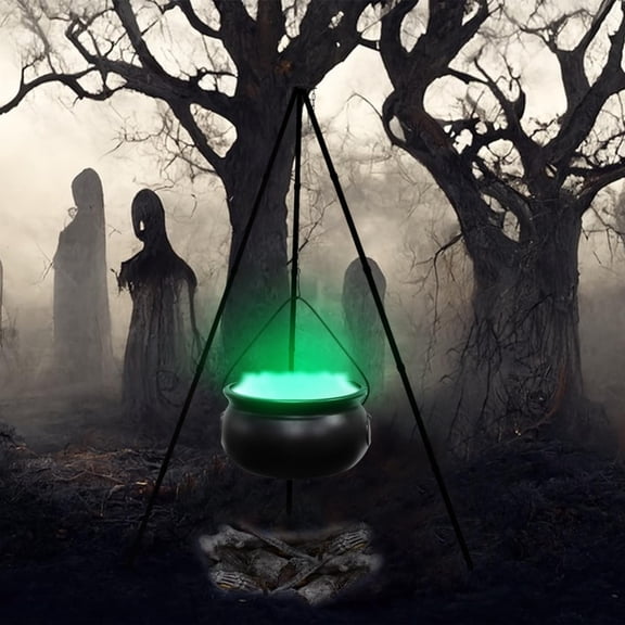 Large Witch Cauldron Candy Holder with LED Lights, Spooky Halloween Decorations for Yard, Plastic Pot, Festive Party Props for Seasonal Home Decor