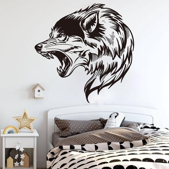 Large Wolf Head Vinyl Wall Sticker Living Room Home Decor 41cmx41cm