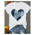 thumbnail image 1 of Large Women'S Casual T-Shirt with Heart-Shaped Denim Patch Design -100%, Short Sleeved, Round Neck, Machine Washable, Suitable for All Seasons, Large Size Shirt, 1 of 5