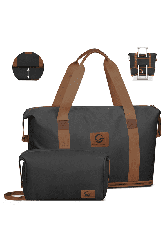 Expandable Weekender Overnight Bag with Toiletry Bag, Travel Duffle Bag with Wet Pocket for Women Men, Multi-purpose Personal Item Bag Sports Gym Bag Hospital Mom Bag for Labor and Delivery, Black