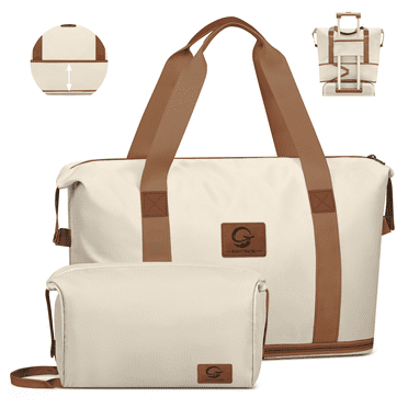 Expandable Weekender Overnight Bag with Toiletry Bag, Travel Duffle Bag with Wet Pocket for Women Men, Multi-purpose Personal Item Bag Sports Gym Bag Hospital Mom Bag for Labor and Delivery, Beige
