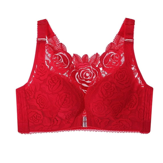 Women's Front Side Buckle Lace Edge Seamless Gathering Movement Bra for Yoga and Sleep - Large Size Design