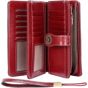 Large Women's Leather Wallet with RFID Protection, 24 Card Slots, and Mobile Phone Compartment in Light Blue