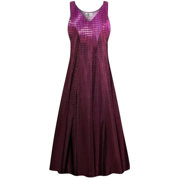 Large Womens Dress Burgundy Mirror Reflection Designer Print Sleeveless High V-Neck Princess Cut