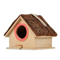 Large Wood Bird Houses for Outside, Bird House with Aritical Leaves, Perfect Viewing Bird Nesting And Hatching, Bird Feeder Outdoor Hanging (Red Hole)
