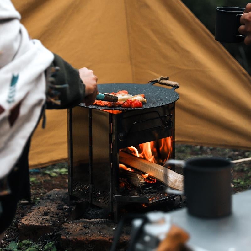 Large Wood Burning Camping Stove Portable Outdoor Barbecue Stove Stainless Steel Charcoal Grill Stove Camping Supplies