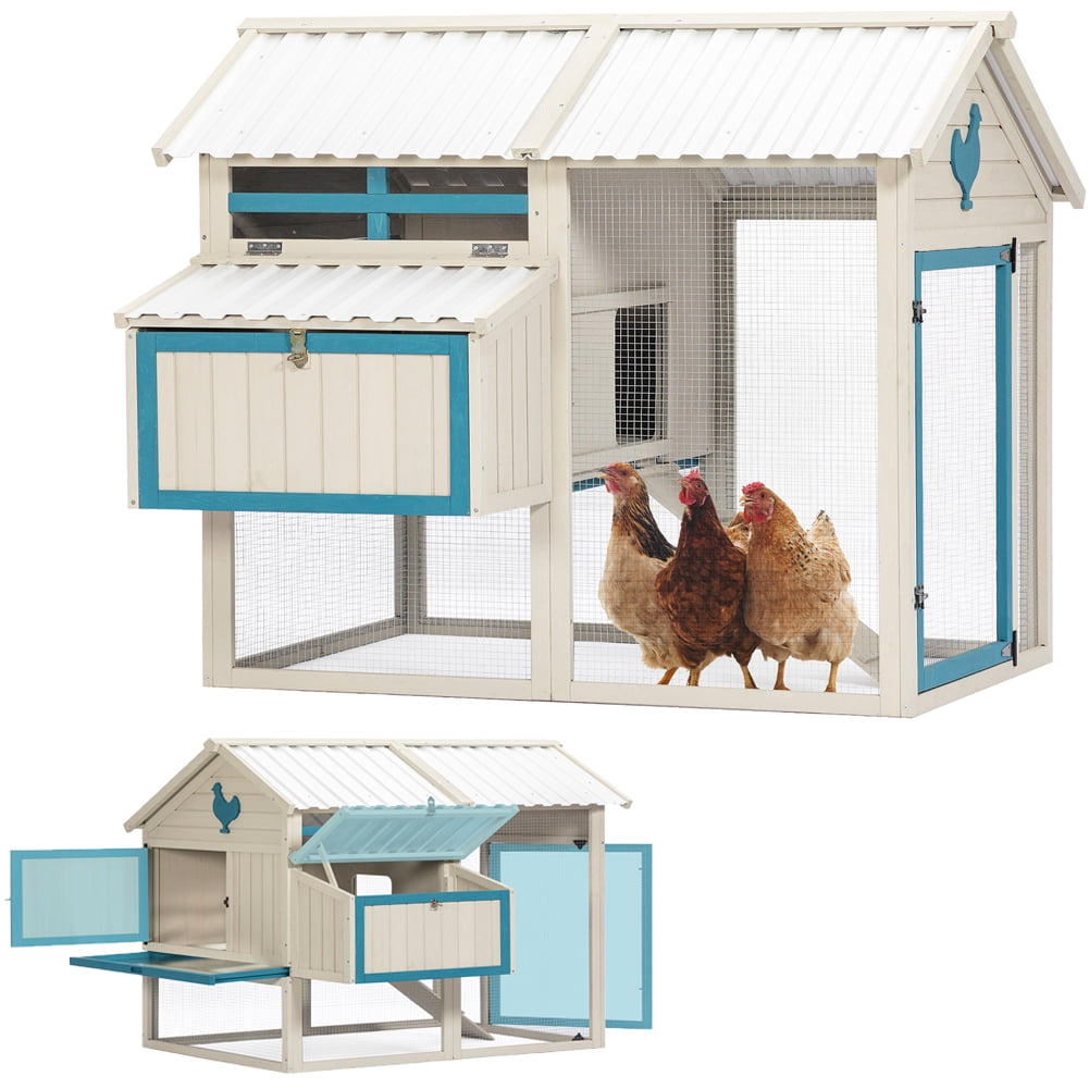 Large Wood Chicken Coop, Outdoor Chicken Coop with Waterproof PVC Roof