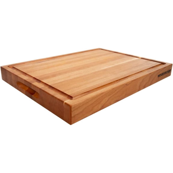 Large Wood Cutting Board from American Cherry - A Butcher Block That Comes with Juice Groove for Cutting Meat and Juicy Veggies Easily - Cherry Chopping Board - 20x16x1.5 inches