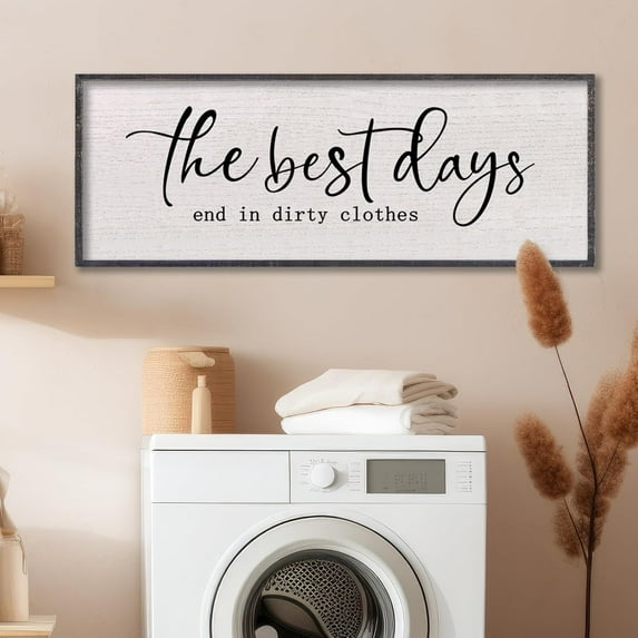 Large Wood Framed Laundry Room Sign Wall Decor 40x15 Inch Black Hanging Art