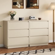 May in Color Wide Nightstand with 3 Drawers, Large End Table for Bedroom, Home and Office, Beige