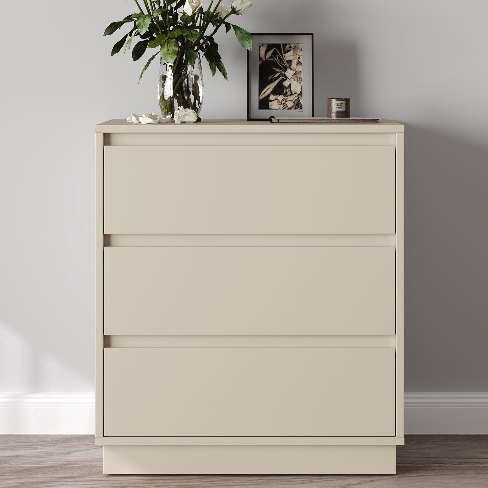 May in Color Wide Nightstand with 3 Drawers Set of 2, Nightstand for Bedroom, Large End Table Bedside Table for Home and Office, Beige