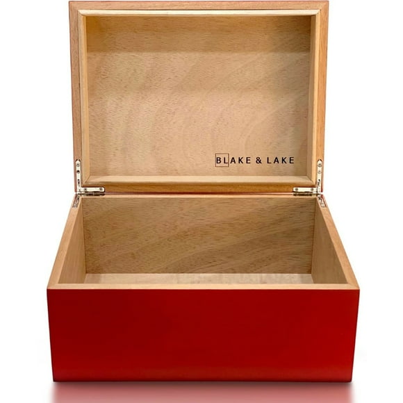 Large Wood Storage Box with Lid - Heritage Red Wooden Keepsake Boxes Home Decor