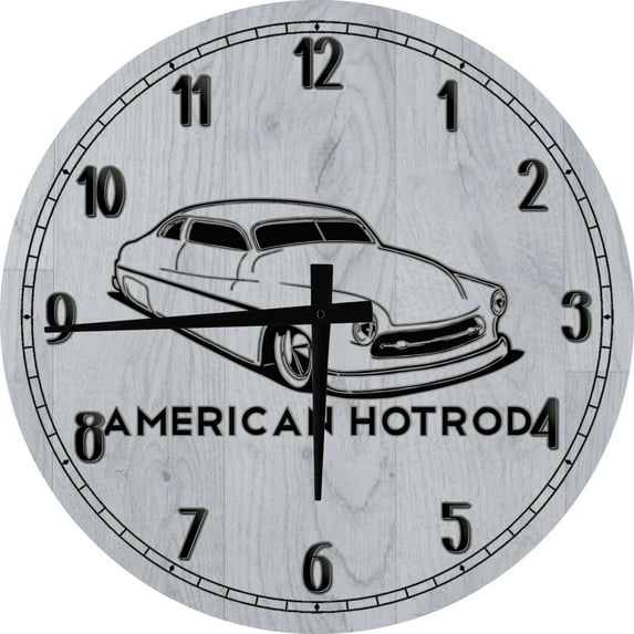 Large Wood Wall Clock 24 Inch Round American Hotrod Big Body Lowered Classic Car Classic Car Gray Round Small Battery Operated Gray Wall Art