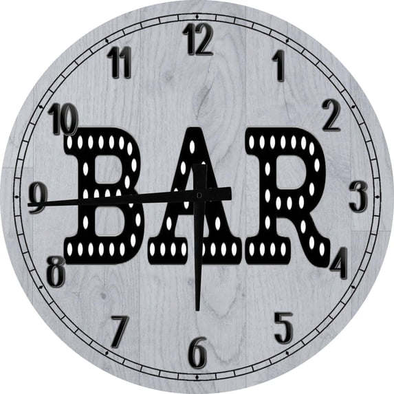 Large Wood Wall Clock 24 Inch Round Bar Wall Art Bar Neon Look Retro Round Small Battery Operated Gray