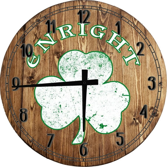 Large Wood Wall Clock 24 Inch Round Bar Wall Art Family Crest Shamrock Round Small Battery Operated