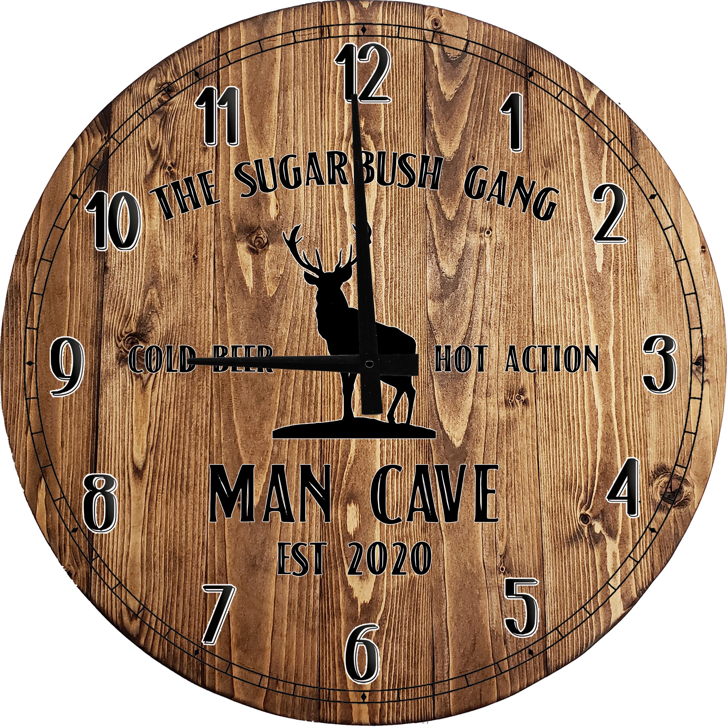 Large Wood Wall Clock 24 Inch Round Big Buck Deer Cold Beer Hot Action ...