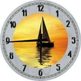 thumbnail image 1 of Large Wood Wall Clock 24 Inch Round Boat Wall Art Sailboat Sunset Sunrise Reflecting into The Water Round Small Battery Operated Gray, 1 of 4