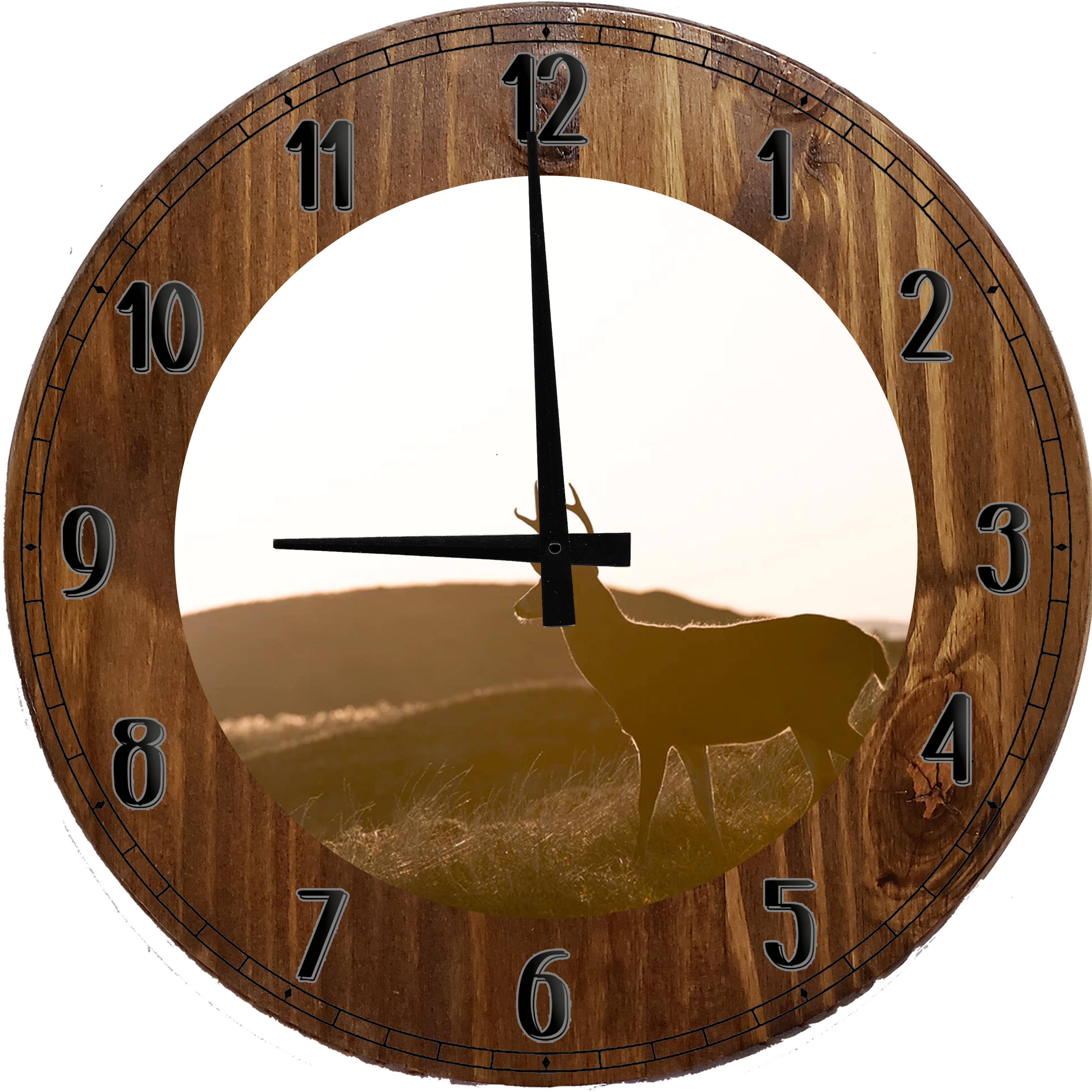 Large Wood Wall Clock 24 Inch Round Buck Deer Hunting Wall Decor Wall ...