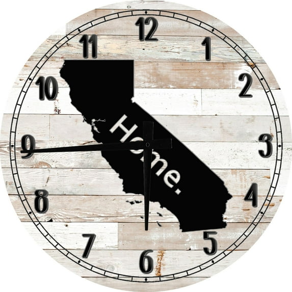 Large Wood Wall Clock 24 Inch Round Cali Wall Art West Coast California Home Edition Round Small Battery Operated White