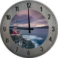 thumbnail image 1 of Large Wood Wall Clock 24 Inch Round Coastal Wall Art Lighthouse Wall Decor for Kitchen Round Small Battery Operated Gray, 1 of 4