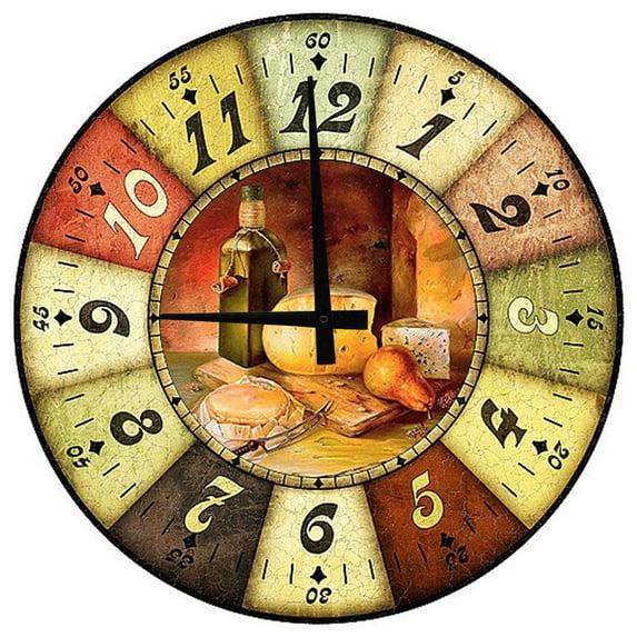 Large Wood Wall Clock 24 Inch Round Colorful Large Number Rustic Kitchen Round Small Battery Operated Wall Art